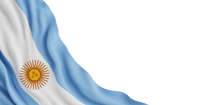 Argentina flag waving with fabric texture isolated on transparent background with copy space 3D render