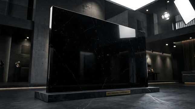 Black Nero Marquina Marble Slab with White Veins in Luxury Interior Showroom texture