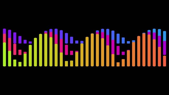 Vibrant Digital Audio Equalizer Bars Moving Up and Down on a Dark Background Representing Sound Waves and Music Rhythm Modern Technology Concept