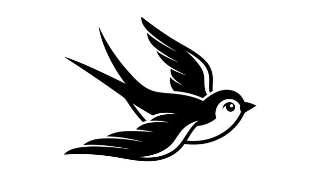 Minimalist black swallow bird silhouette isolated on white background flat vector graphic.