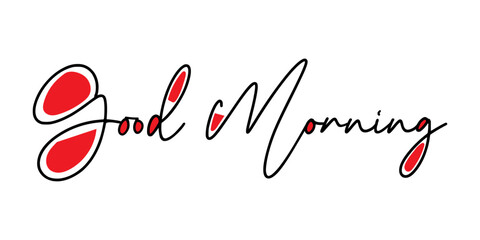 Elegant hand lettered calligraphy saying good morning in red and black ink on a white background for greeting cards and inspirational designs © markdefined