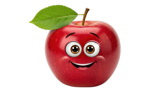 Cute happy red apple character with smiling face character sparkling