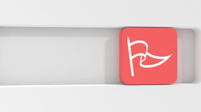 Toggle switch button with checkered flag, location marker, waving pennant icon.