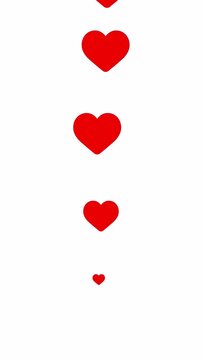 Vertical video of red heart flying animation on transparent background 
