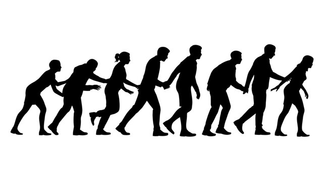 Human evolution silhouette, stages of development vector illustration