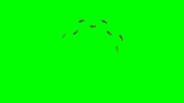 Footprints walking animation sequence on green screen