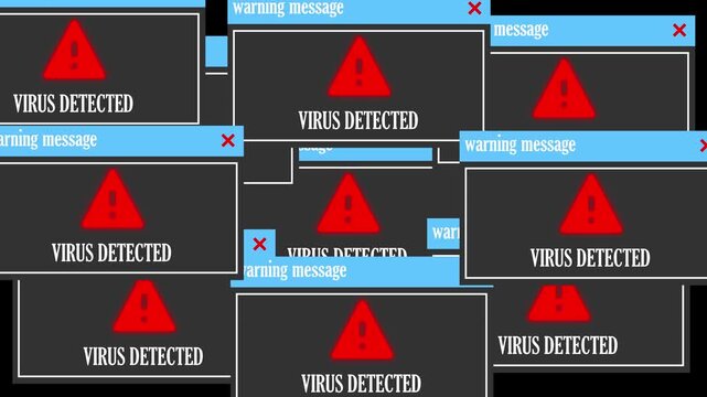 computer virus warning message pop ups appearing on dark screen motion dynamic