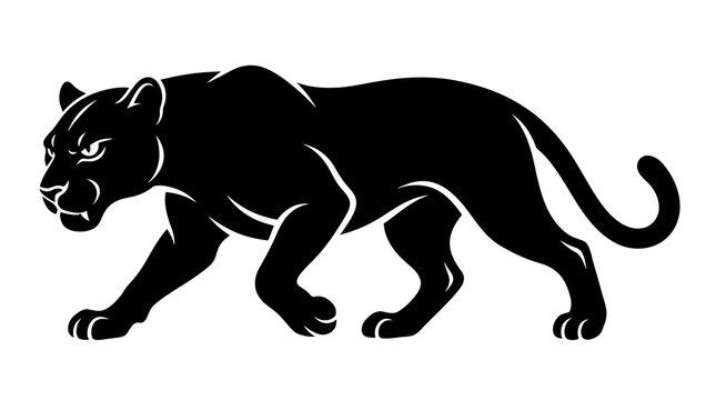Prowling black panther silhouette predator wild cat animal vector illustration full body.
