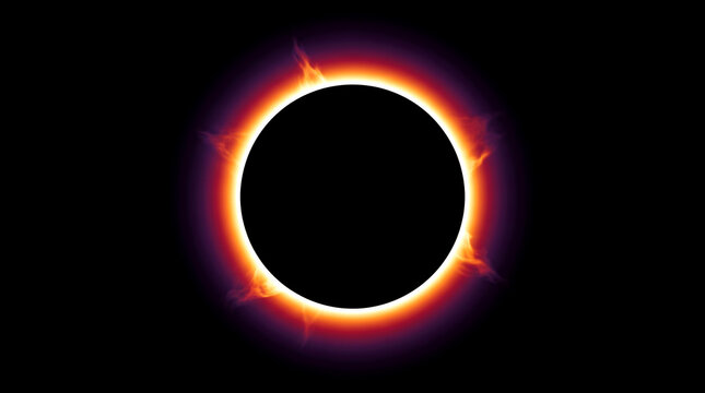 Radiant total solar eclipse featuring a glowing orange corona against a deep dark black sky background