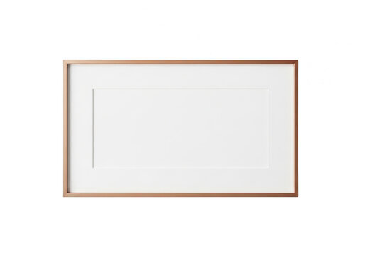 Empty rectangular picture frame with a thin copper border isolated on transparent background