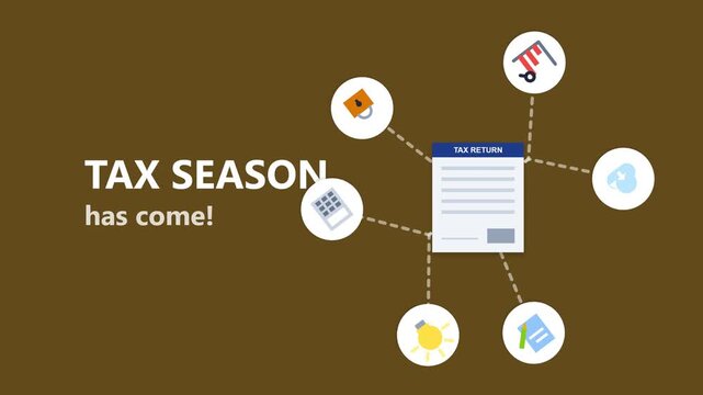 Tax season document with business finance icons and infographic elements