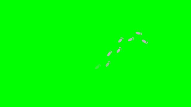 Footprints walking animation sequence on green screen