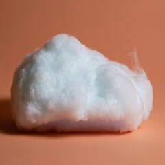 Fototapeta premium Puffy icy blue cloud with dense cottony vapor on a soft peach background, featuring a rounded crown and flat base for isolated design and overlay concepts