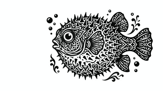 Intricate mandala puffer fish vector art with ornamental patterns