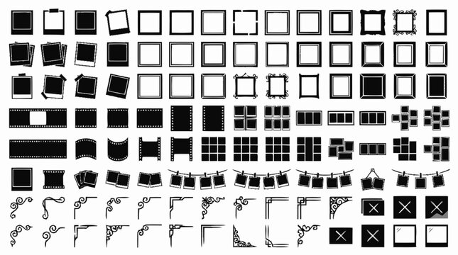 Various icons and symbols are arranged in rows on a white surface.