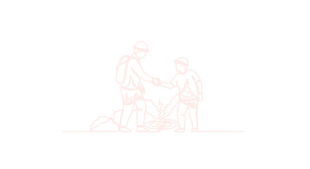 Obraz premium Father and Son Hiking, Helping Hand, Outdoor Adventure, Teamwork, Nature