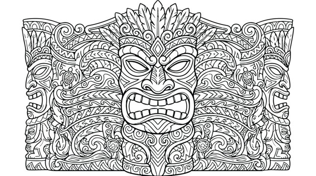 Intricate Polynesian tiki vector mask design with tribal patterns
