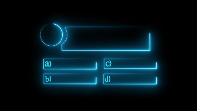 Quiz Neon Line Animation with option selection on black background ,Quiz template challenge with option selection fill in the correct 4k video.