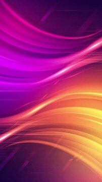 Abstract vibrant background featuring glowing pink and orange light waves flowing smoothly across a dark purple gradient
