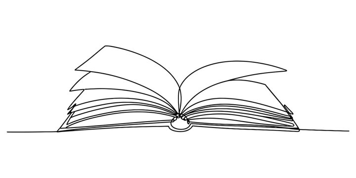 Open book drawn in a single continuous line style for education and reading concepts