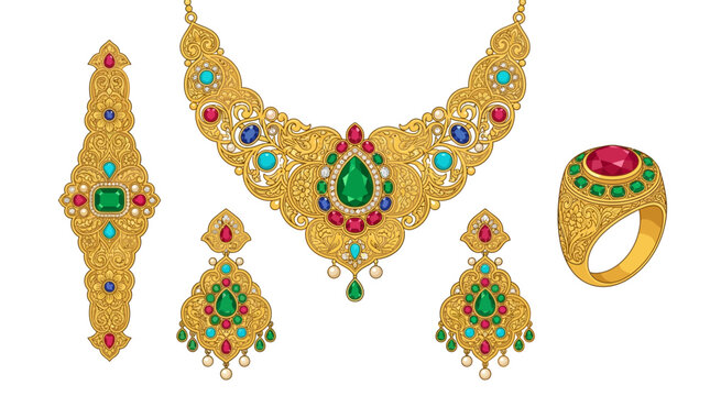 Gold Jewelry Set with Gemstones.