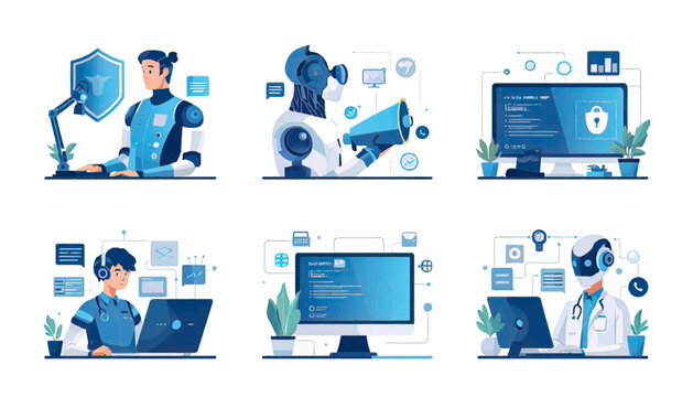AI robot and cybersecurity technology concept showing secure digital systems, information protection, automation, and advanced solutions for modern technological environments