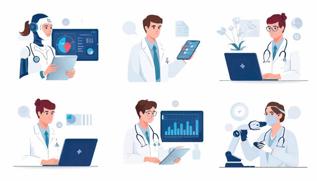 Artificial intelligence medical robot with digital interface, representing healthcare automation, clinical innovation, smart diagnosis, and advanced technology solutions for modern medical services