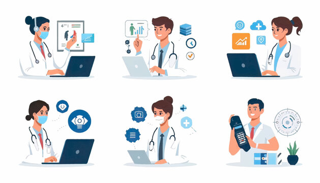 Robot doctor and healthcare professional using advanced technology for medical diagnosis, highlighting artificial intelligence, automation, research, and future clinical solutions