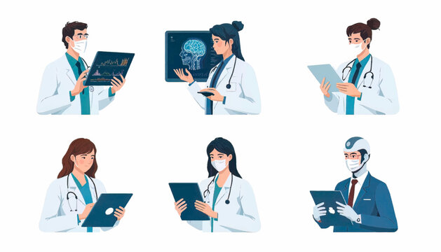 Virtual artificial intelligence doctor assisting medical diagnosis through advanced digital tools, representing healthcare transformation, automation, and intelligent clinical support