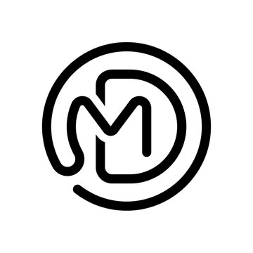 Minimalist circular monogram logo for initials MD or DM.