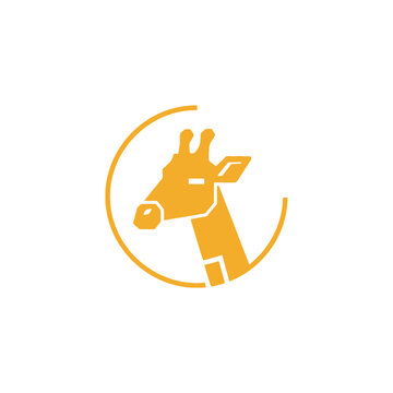 Minimalist giraffe head logo inside a circular frame.