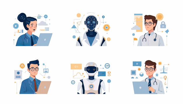 Artificial intelligence robot using computer technology for data analysis and digital services. Concept of AI innovation, automation, smart systems, machine learning