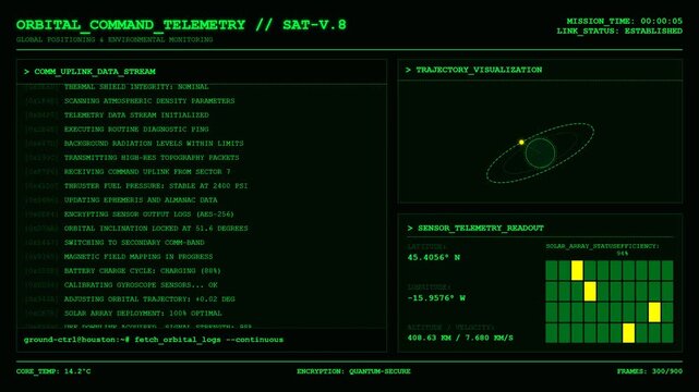 Orbital Command Telemetry Satellite Mission Control Background Animation.