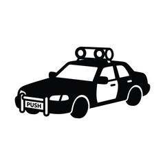 Police car vector icon with siren and push bar, black and white law enforcement vehicle silhouette, emergency patrol cruiser graphic for security and public safety design © Kazi Studio