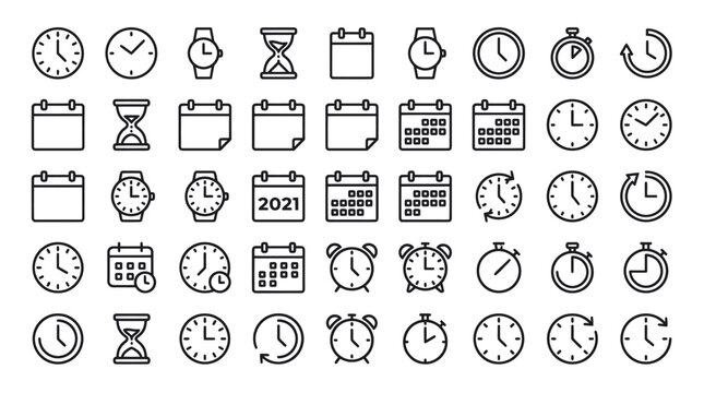Comprehensive time management and calendar icon collection.
