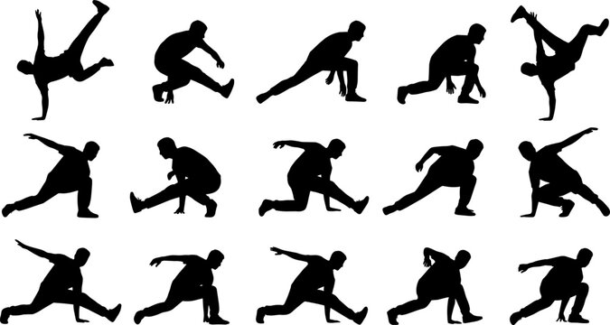 Breakdance Silhouette Collection Featuring Hip Hop Dance Moves and Dynamic Street Dance Poses