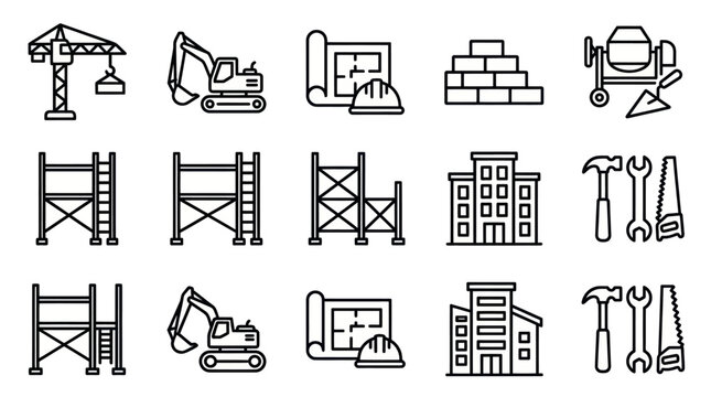 Construction industry and building equipment icon set.