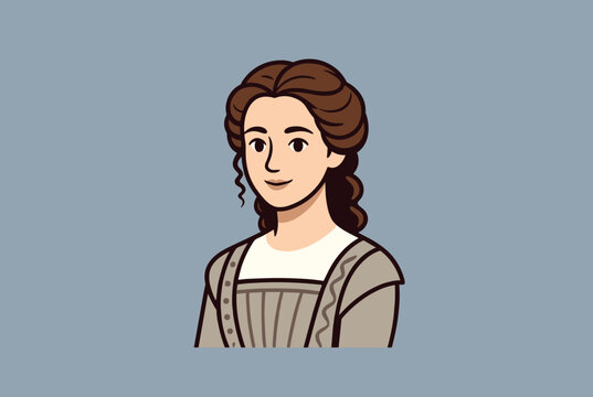 Beautiful historical portrait of a young renaissance woman with braided brown hair wearing traditional dress.