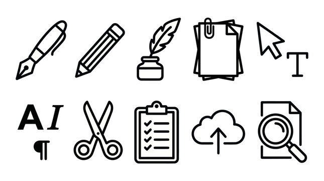 Content editing and writing tools line icon set.