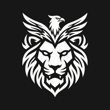 Fierce lion and eagle hybrid mascot logo emblem.
