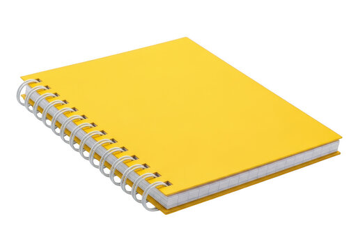 Yellow spiral notebook lying flat isolated on transparent background