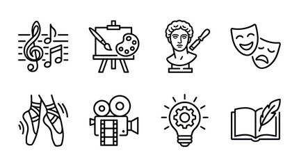 Creative arts, music, and performance line icon set. © ULFAITA