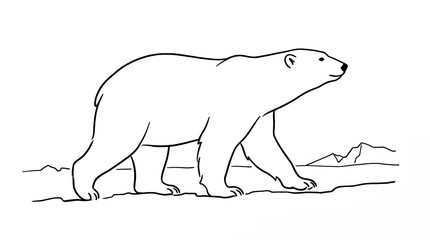 Polar bear line drawing. Simple monochrome sketch of a walking arctic bear. © Raju