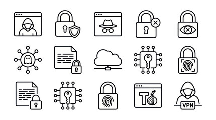 Fototapeta premium Cybersecurity and digital data protection icons.
