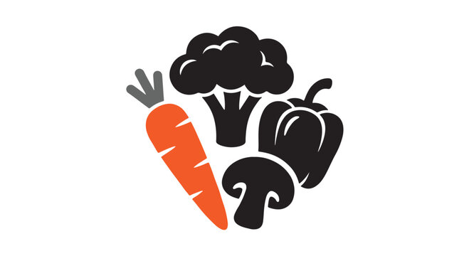 Fresh vegetable collection including carrot broccoli pepper and mushroom icons with vegetable broccoli mushroom