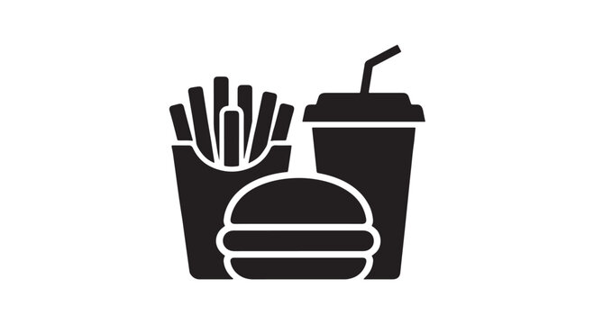 Fast food meal icon featuring a hamburger fries and a soda drink hamburger fastfood junkfood frenchfries beverage