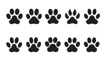 Animal paw print silhouettes set featuring various domestic and wild creature track designs. © Md Rony