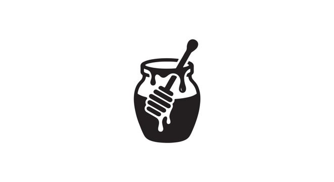 Honey pot with wooden dipper icon silhouette beekeeping breakfast culinary dripping silhouette ingredient