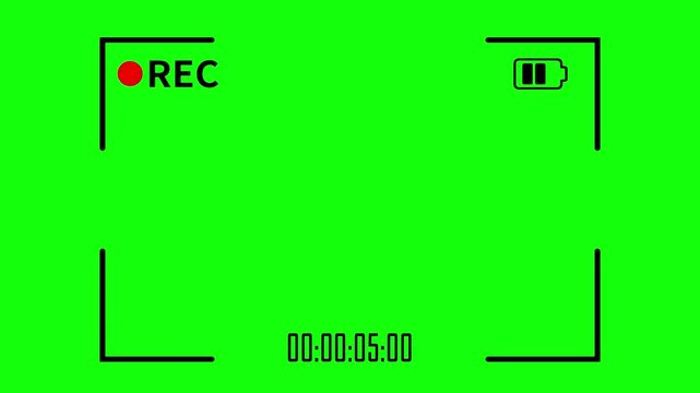 Black Camera Viewfinder Overlay with REC and Battery Animation on Green Screen