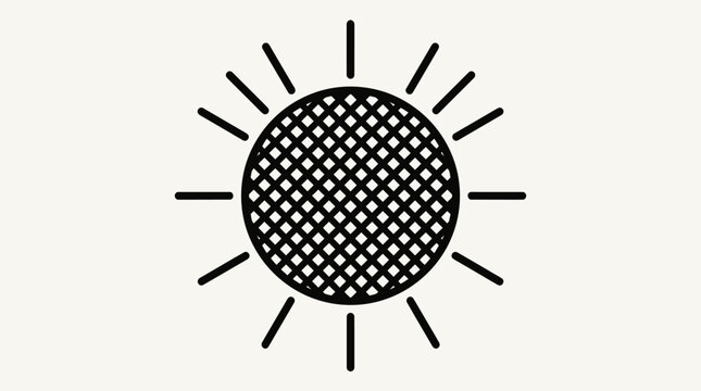 Black sun icon with a textured grid pattern for weather or logo design